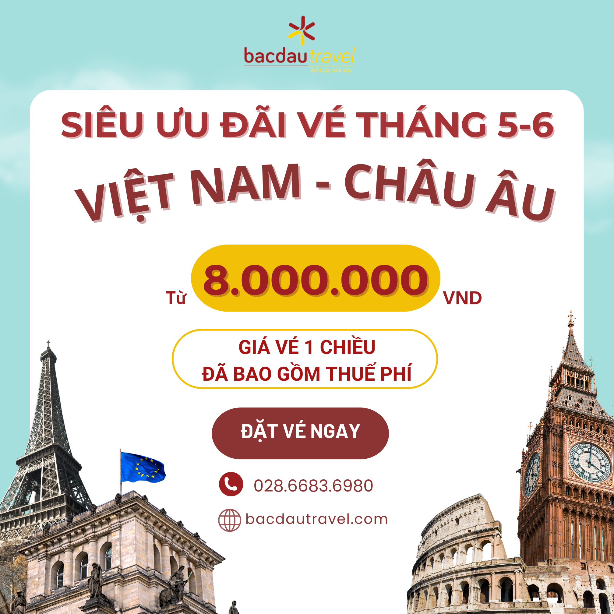 VÉ MÁY BAY VIỆT NAM - CHÂU ÂU THÁNG 5,6